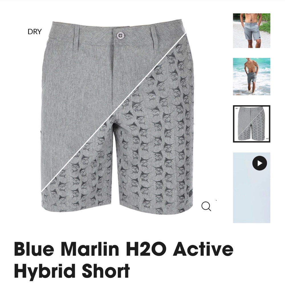 Men Wave life size 30 water activate h2o shorts hybrid Marlin print gray walking